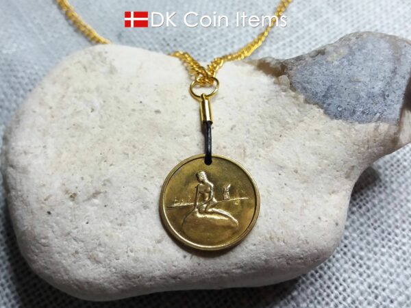 Denmark Little Mermaid coin necklace. Copenhagen The Little Mermaid fare token