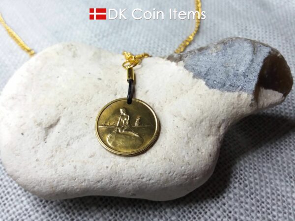 Denmark Little Mermaid coin necklace. Copenhagen The Little Mermaid fare token