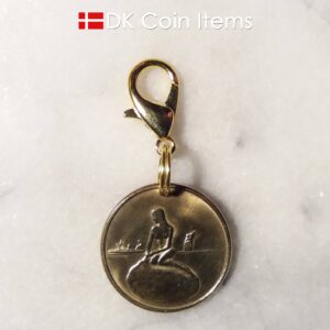 Denmark The Little Mermaid coin charm. Copenhagen Little Mermaid fare token pendant