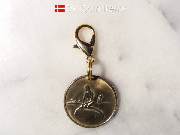 Denmark The Little Mermaid coin charm. Copenhagen Little Mermaid fare token pendant