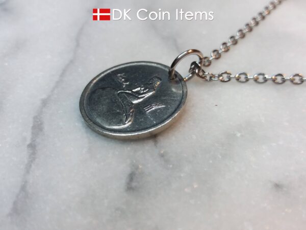 Denmark Little Mermaid coin pendant necklace. Copenhagen Little Mermaid fare token