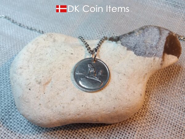 Denmark Little Mermaid coin pendant necklace. Copenhagen Little Mermaid fare token