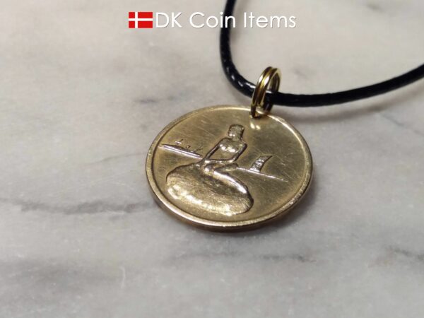 Denmark Little Mermaid coin necklace with Copenhagen Little Mermaid fare token.