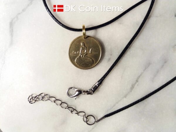 Denmark Little Mermaid coin necklace with Copenhagen Little Mermaid fare token.