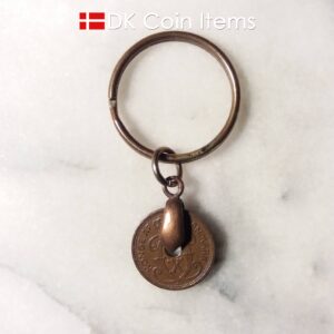 Denmark 1930 C coin keychain. 94 year old Danish 1 ore as coin pendant