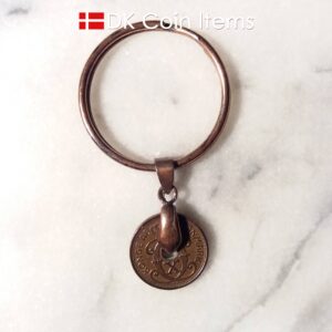 Denmark 1932 C coin keychain. 92 year old Danish 1 ore as coin pendant