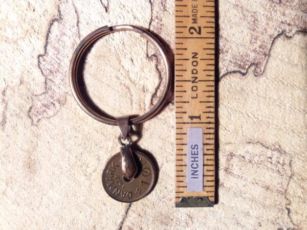 Denmark 1932 C coin keychain. 92 year old Danish 1 ore as coin pendant