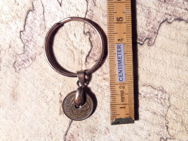 Denmark 1932 C coin keychain. 92 year old Danish 1 ore as coin pendant