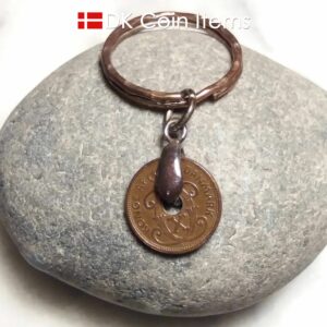 Denmark 1937 C coin keychain. 87 year old Danish 1 ore coin pendant