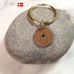 Denmark 1937 C coin keychain with 87 year old Danish 1 ore coin pendant