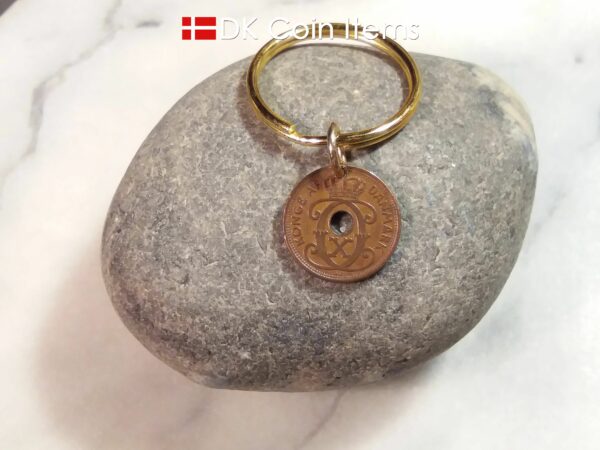 Denmark 1937 C coin keychain with 87 year old Danish 1 ore coin pendant