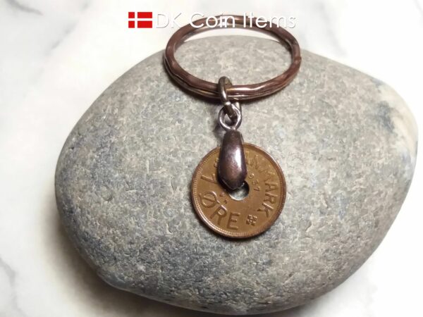 Denmark 1937 C coin keychain. 87 year old Danish 1 ore coin pendant