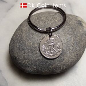 Denmark 1952 R coin keychain. 72 year old Danish 10 ore as coin pendant