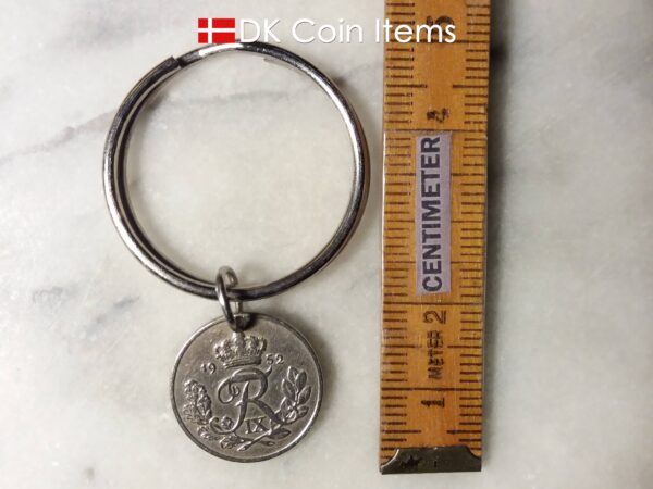 Denmark 1952 R coin keychain. 72 year old Danish 10 ore as coin pendant