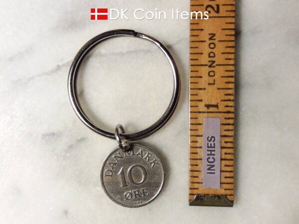 Denmark 1952 R coin keychain. 72 year old Danish 10 ore as coin pendant