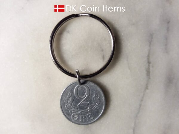 Denmark 1941 C coin keychain. 83 year old Danish 2 ore as coin pendant