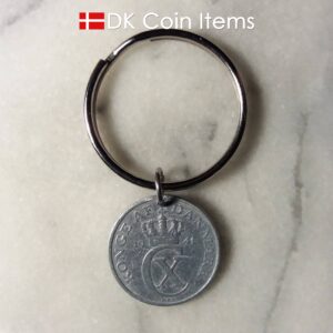 Denmark 1941 C coin keychain. 83 year old Danish 2 ore as coin pendant