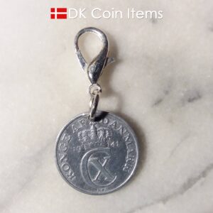 Denmark 1941 C coin charm. 83 year old Danish 2 ore coin pendant on lobster claw clasp