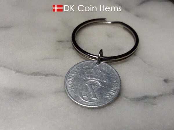 Denmark 1941 C coin keychain. 83 year old Danish 2 ore as coin pendant