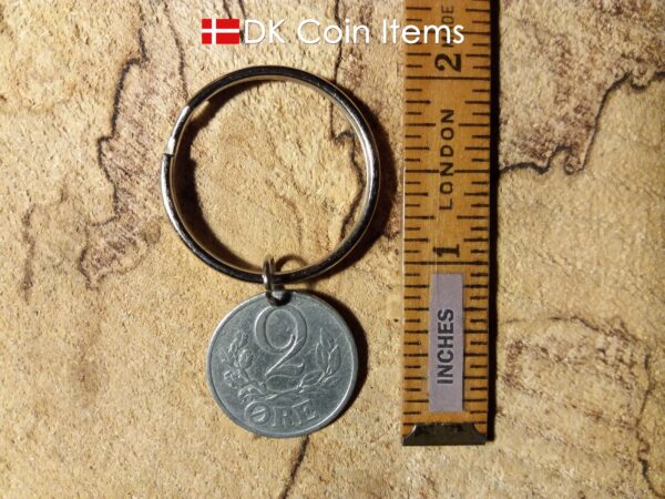 Denmark 1941 C coin keychain. 83 year old Danish 2 ore as coin pendant