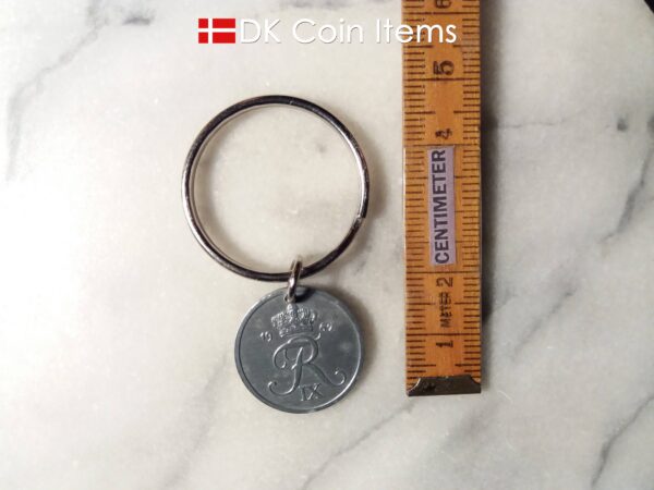 Denmark 1967 R coin keychain. 57 year old Danish 2 ore as coin pendant