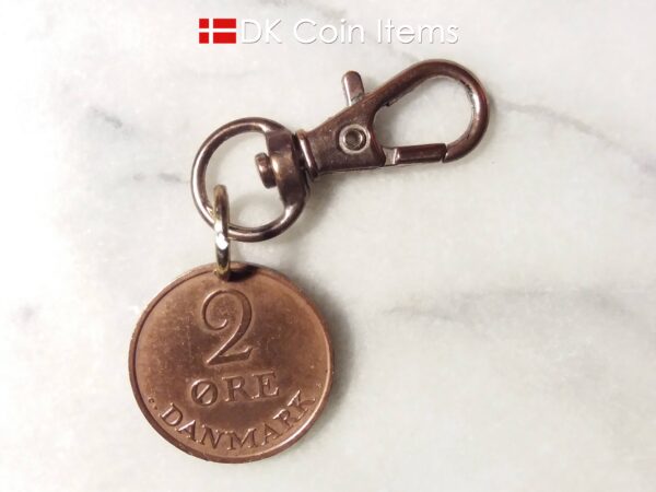 Denmark 1971 R coin charm. 53 year old Danish 2 ore copper plated coin pendant