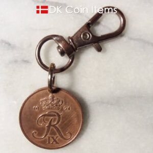 Denmark 1971 R coin charm. 53 year old Danish 2 ore copper plated coin pendant