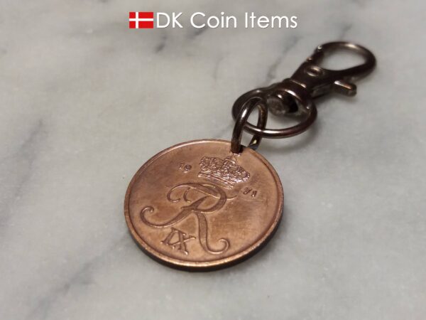 Denmark 1971 R coin charm. 53 year old Danish 2 ore copper plated coin pendant