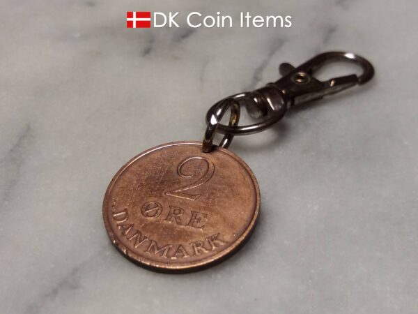 Denmark 1971 R coin charm. 53 year old Danish 2 ore copper plated coin pendant