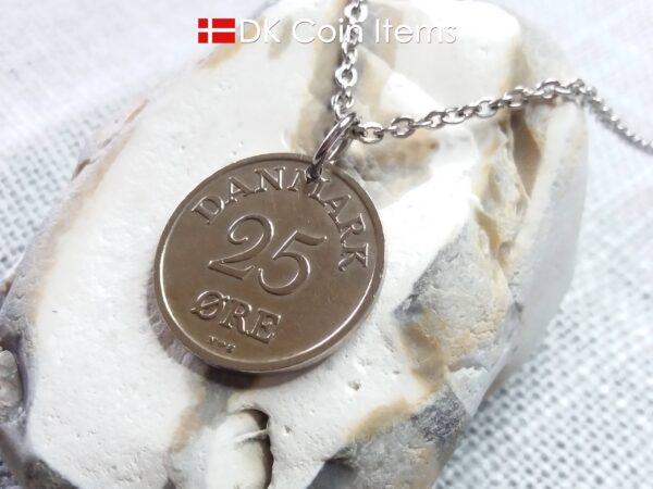 Denmark 1949 R coin necklace. 75 year 25 ore coin pendant. 75th birthday gift. Danish souvenir.