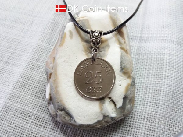 Denmark 1949 R coin necklace. 75 year 25 ore coin pendant. 75th birthday gift. Danish souvenir with bail