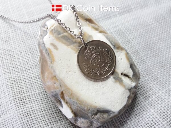 Denmark 1949 R coin necklace. 75 year 25 ore coin pendant. 75th birthday gift. Danish souvenir.