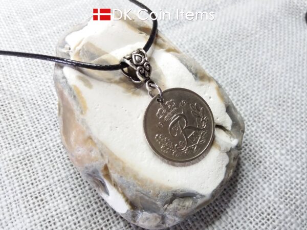 Denmark 1949 R coin necklace. 75 year 25 ore coin pendant. 75th birthday gift. Danish souvenir with bail