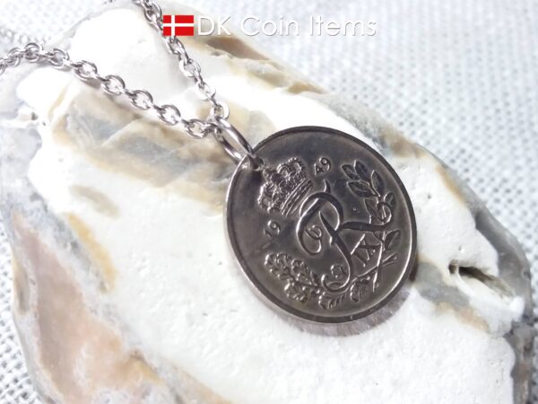 Denmark 1949 R coin necklace. 75 year 25 ore coin pendant. 75th birthday gift. Danish souvenir.