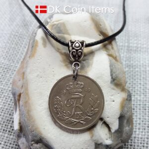 Denmark 1949 R coin necklace. 75 year 25 ore coin pendant. 75th birthday gift. Danish souvenir with bail