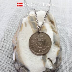 Denmark 1949 R coin necklace. 75 year 25 ore coin pendant. 75th birthday gift. Danish souvenir.