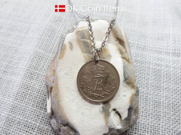 Denmark 1949 R coin necklace. 75 year 25 ore coin pendant. 75th birthday gift. Danish souvenir.