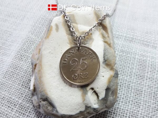 Denmark 1949 R coin necklace. 75 year 25 ore coin pendant. 75th birthday gift. Danish souvenir.