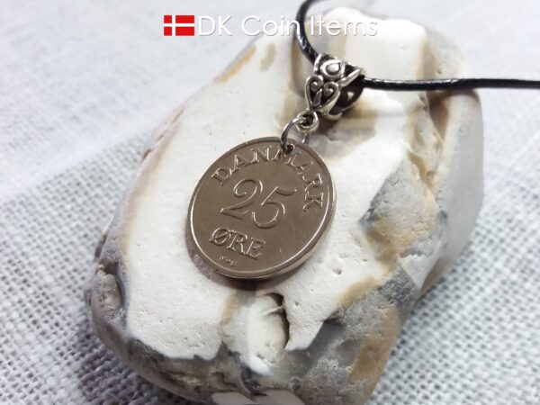 Denmark 1949 R coin necklace. 75 year 25 ore coin pendant. 75th birthday gift. Danish souvenir with bail