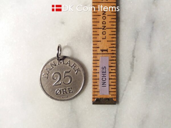 Denmark 1951 coin pendant necklace. 73 year old Danish 5 ore coin charm with R initial