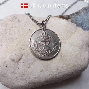 Denmark 1953 coin necklace. 71 year old Danish 25 ore with R initial as coin pendant