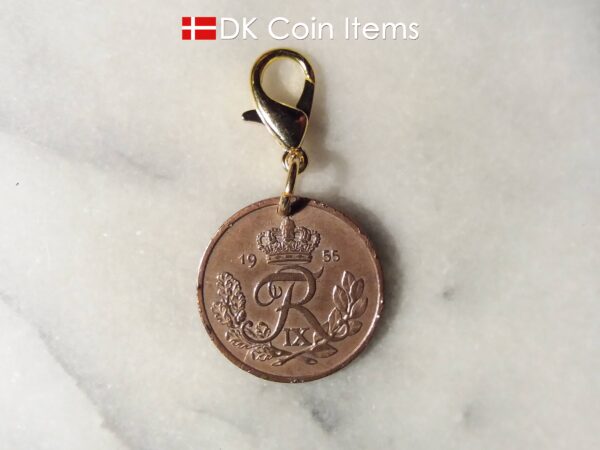 Denmark 1955 R coin charm. 69 year old Danish 25 ore as coin pendant