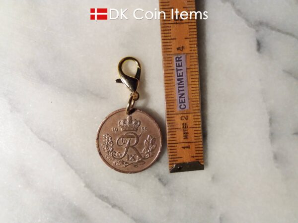 Denmark 1955 R coin charm. 69 year old Danish 25 ore as coin pendant