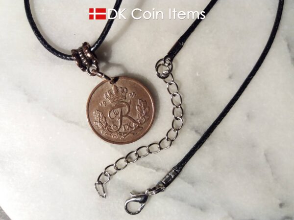 Denmark 1955 R coin necklace. 69 year old Danish 25 ore as coin pendant on bail