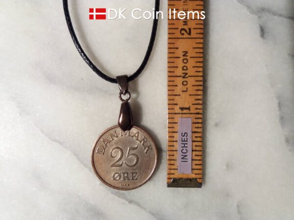 Denmark 1955 R coin necklace. 69 year old Danish 25 ore as coin pendant on pinch bail