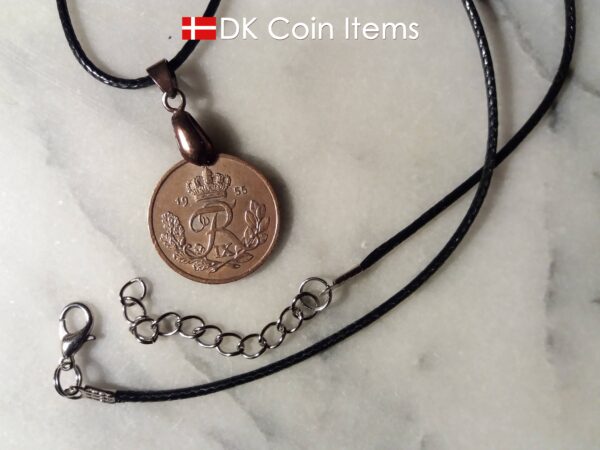 Denmark 1955 R coin necklace. 69 year old Danish 25 ore as coin pendant on pinch bail