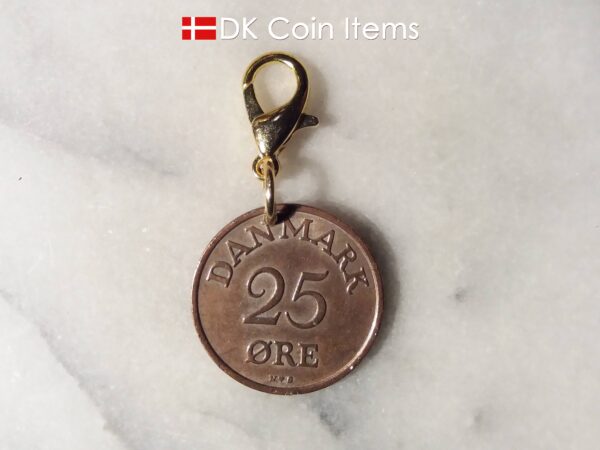 Denmark 1955 R coin charm. 69 year old Danish 25 ore as coin pendant