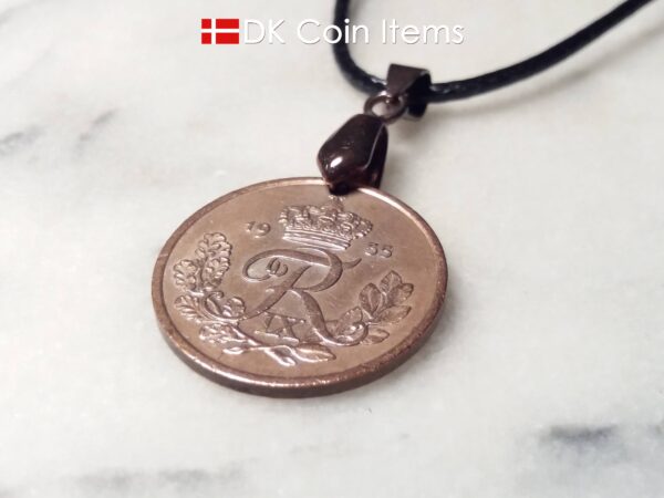 Denmark 1955 R coin necklace. 69 year old Danish 25 ore as coin pendant on pinch bail