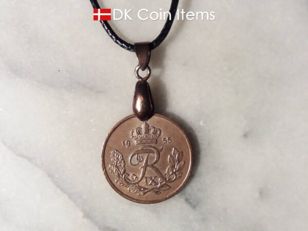 Denmark 1955 R coin necklace. 69 year old Danish 25 ore as coin pendant on pinch bail