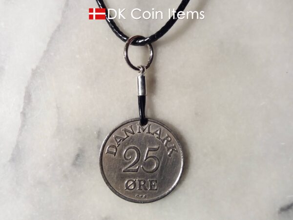 Denmark 1956 R coin necklace. 68 year old Danish 25 ore as coin pendant